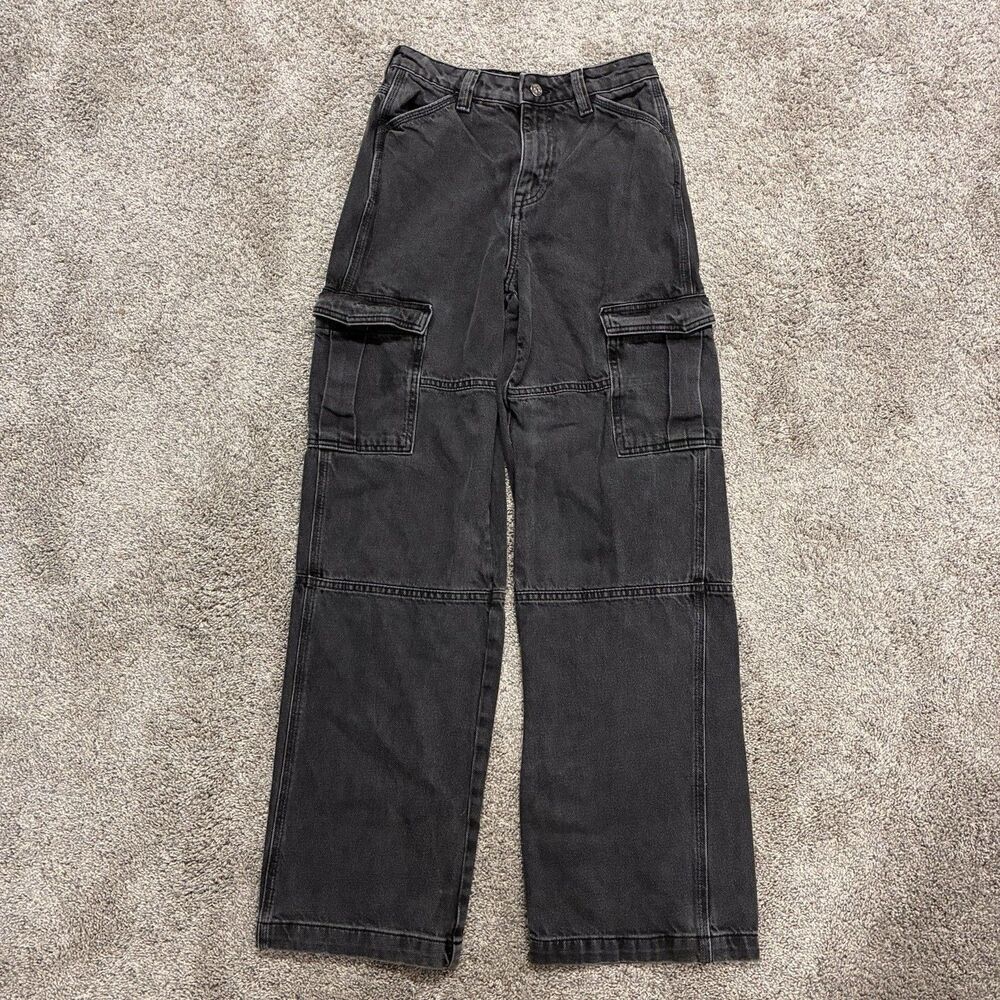Divided By H&M Jeans Women’s Size 2 Black Denim Wide Leg High Rise Cargo Skater